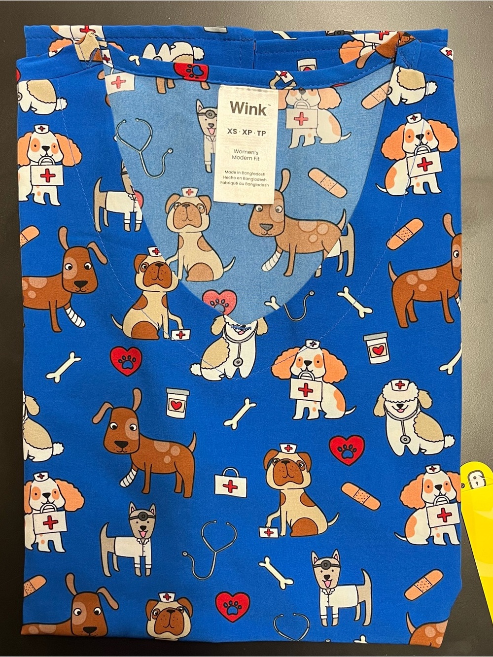 Wink Blue Dog Medical Print Scrub Top Multi Sizes